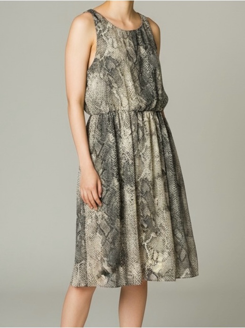 J.‎ Taylor Women's Size 12 Snake Print Sleeveless Midi Dress Black White Beige
